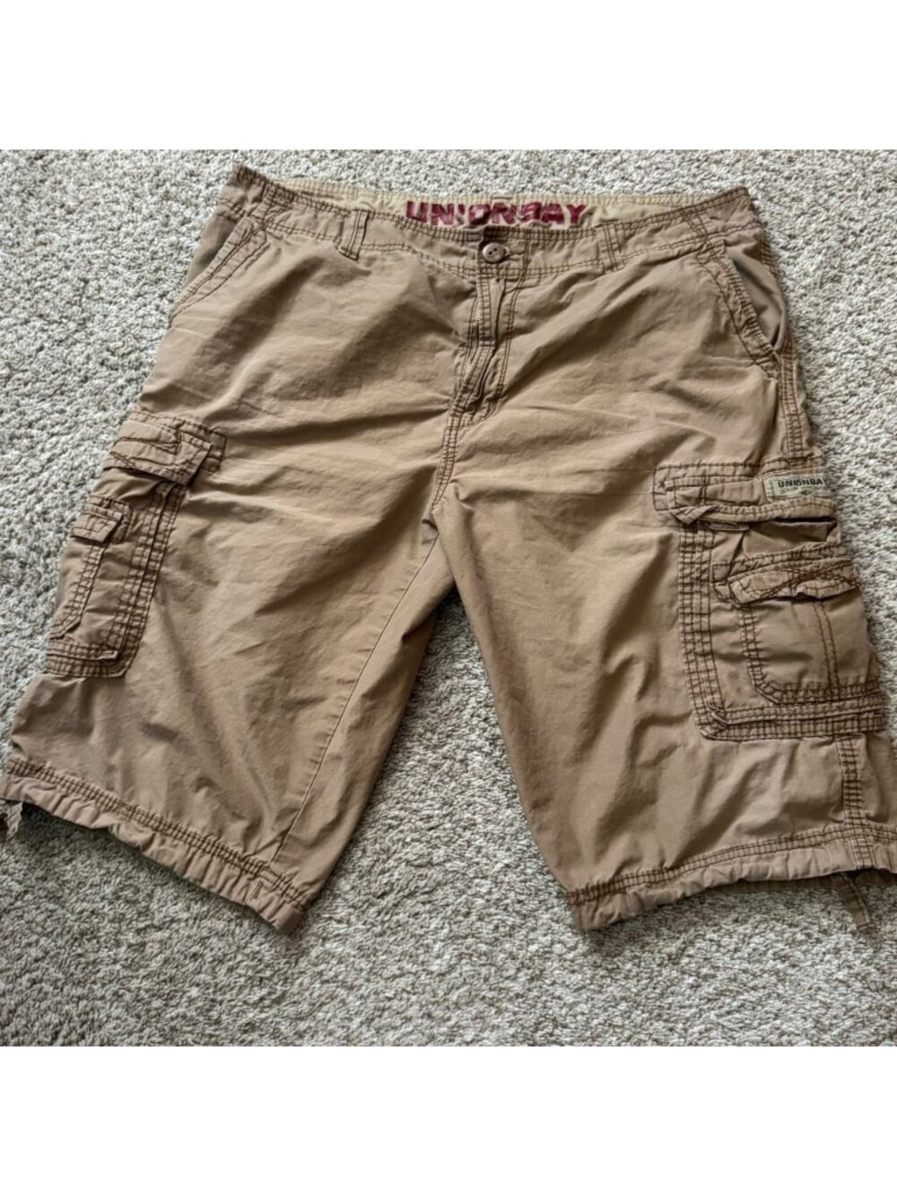 UNIONBAY Khaki Cargo Shorts Men's Size 38 100% Cotton Drawstring Cuffs